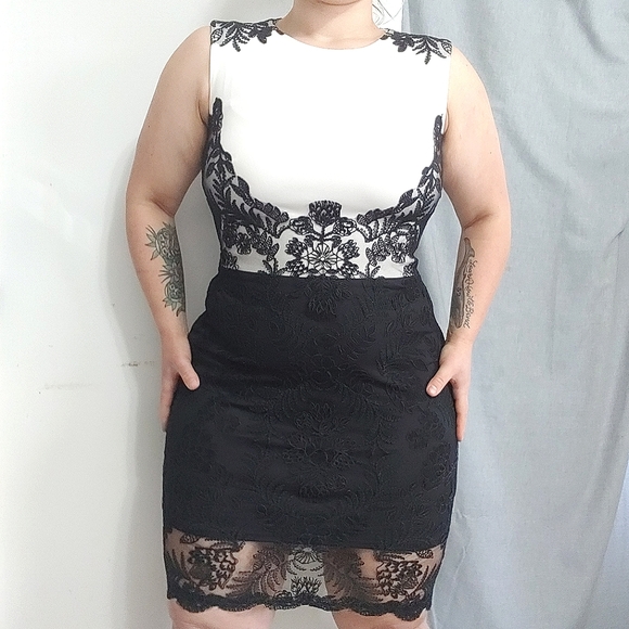 Tadashi Shoji Dresses & Skirts - 🔴MOVING SALE!🌤️Tadashi Shoji 10, Lace Overlay Black & White Sheath Dress
